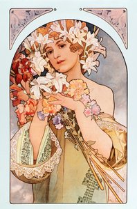 Poster di Alphonse Mucha intitolato “Il fiore”, serie di litografie sui fiori, 1897